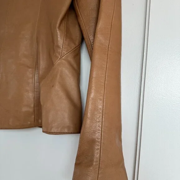 Fendi Vera Pelle Leather Jacket Brown Sz 42 Shawl Collar Snap Closure